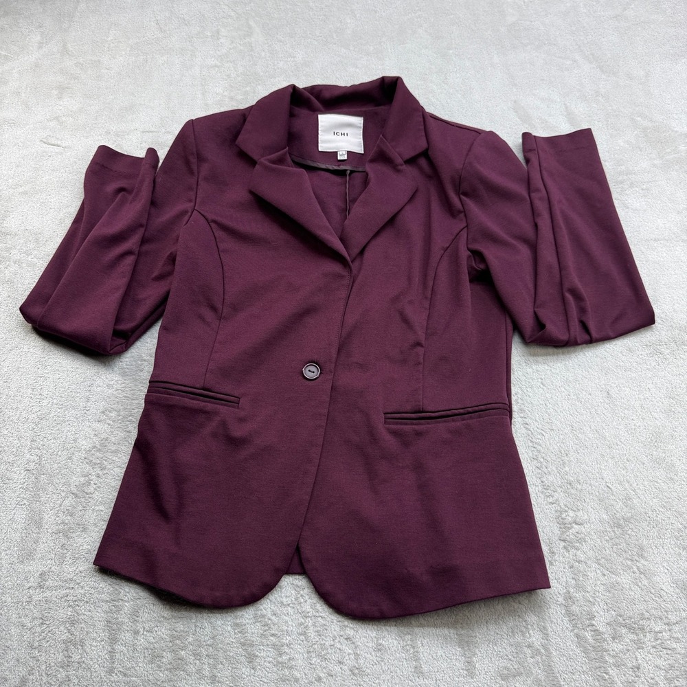 ICHI Blazer Women L Burgundy Single Button Stretch IHKATE BL Careerwear Office